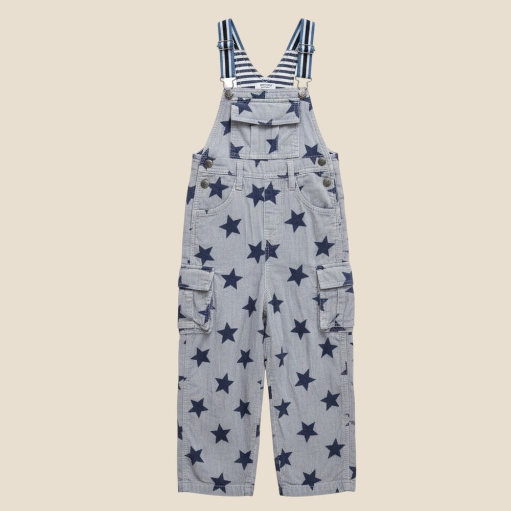 Baby Boden Kids Blue Star Print Corduroy Overalls Dungarees 3-4Y